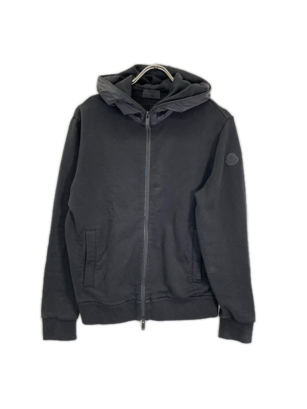 Moncler Zip UP Cardigan Black Cotton Nylon Full Zip Sweatshirt Hoodie